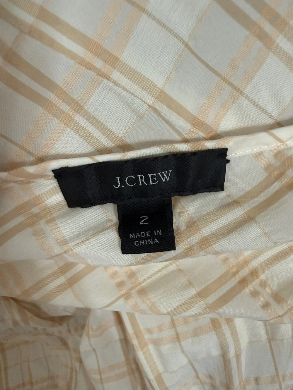 J. Crew V-back puff-sleeve top in textured plaid Size 2